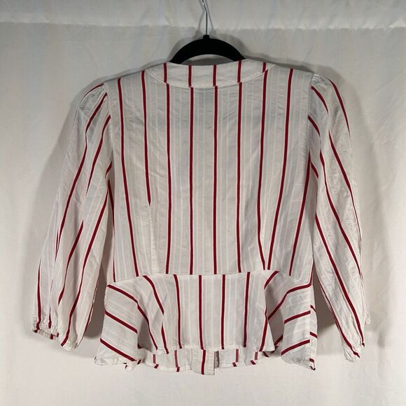 JOA Blouse Womens Medium White Red Striped Button Up Long Sleeve - Picture 8 of 8